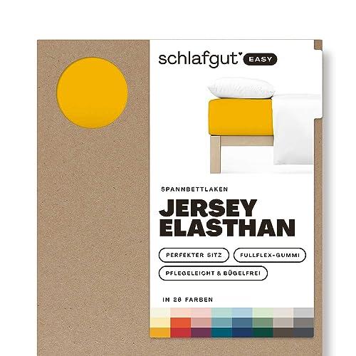 Schlafgut Easy Jersey Elasthan Spannbettlaken 90x190 bis 100x220 Yellow Deep, Spannbetttuch aus superweicher Baumwolle mit Elasthan von schlafgut