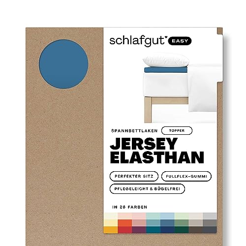 Schlafgut Easy Jersey Elasthan Topper Spannbettlaken 140x200 bis 160x220 Blue Mid, Spannbetttuch aus superweicher Baumwolle mit Elasthan von schlafgut