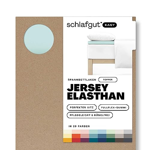 Schlafgut Easy Jersey Elasthan Topper Spannbettlaken 90x190 bis 100x220 Petrol Light, Spannbetttuch aus superweicher Baumwolle mit Elasthan von schlafgut