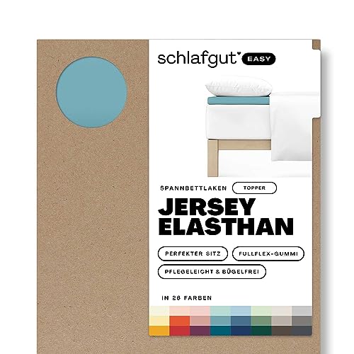 Schlafgut Easy Jersey Elasthan Topper Spannbettlaken 90x190 bis 100x220 Petrol Mid, Spannbetttuch aus superweicher Baumwolle mit Elasthan von schlafgut