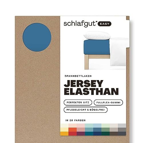 Schlafgut Easy Jersey Elasthan Spannbettlaken 90x190 bis 100x220 Blue Mid, Spannbetttuch aus superweicher Baumwolle mit Elasthan von schlafgut