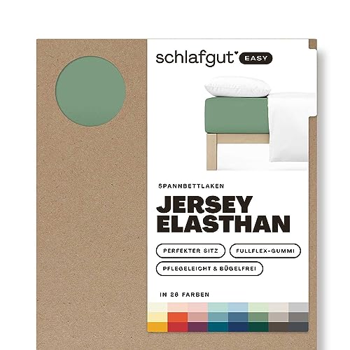 Schlafgut Easy Jersey Elasthan Spannbettlaken 90x190 bis 100x220 Green Mid, Spannbetttuch aus superweicher Baumwolle mit Elasthan von schlafgut