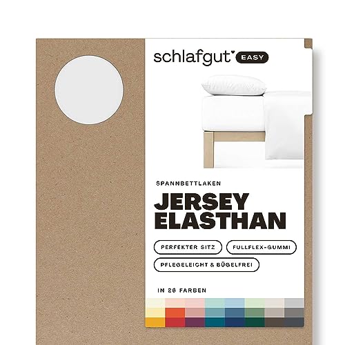 Schlafgut Easy Jersey Elasthan Spannbettlaken 120x200 bis 130x220 Full-White, Spannbetttuch aus superweicher Baumwolle mit Elasthan von schlafgut