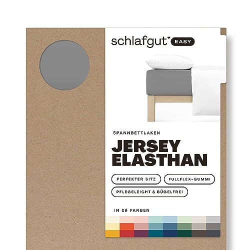 Schlafgut Easy Jersey Elasthan Spannbettlaken 140x200 bis 160x220 Grey Mid, Spannbetttuch aus superweicher Baumwolle mit Elasthan von schlafgut