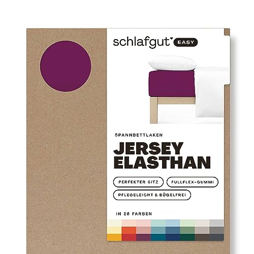 Schlafgut Easy Jersey Elasthan Spannbettlaken 180x200 bis 200x220 Purple Deep, Spannbetttuch aus superweicher Baumwolle mit Elasthan von schlafgut