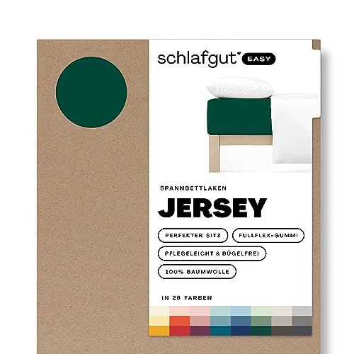 Schlafgut Easy Jersey Spannbettlaken 120x200 bis 130x200 Green Deep, Spannbetttuch aus 100% Baumwolle von schlafgut