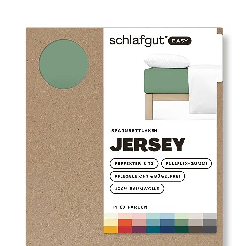 Schlafgut Easy Jersey Spannbettlaken 90x190 bis 100x200 Green Mid, Spannbetttuch aus 100% Baumwolle von schlafgut