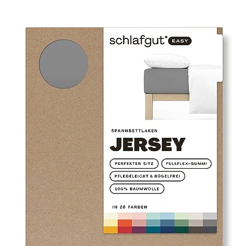 Schlafgut Easy Jersey Spannbettlaken 90x190 bis 100x200 Grey Mid, Spannbetttuch aus 100% Baumwolle von schlafgut