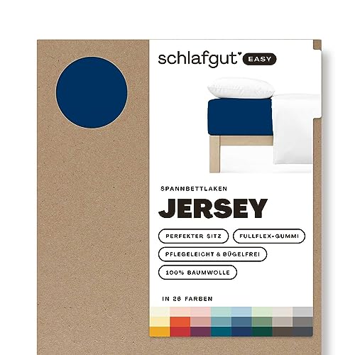 Schlafgut Easy Jersey Spannbettlaken 120x200 bis 130x200 Blue Deep, Spannbetttuch aus 100% Baumwolle von schlafgut