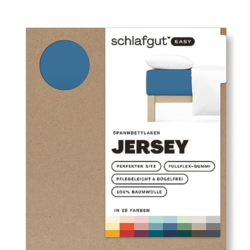 Schlafgut Easy Jersey Spannbettlaken 120x200 bis 130x200 Blue Mid, Spannbetttuch aus 100% Baumwolle von schlafgut