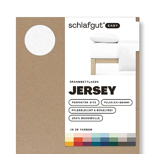 Schlafgut Easy Jersey Spannbettlaken 140x200 bis 160x200 Full-White, Spannbetttuch aus 100% Baumwolle von schlafgut