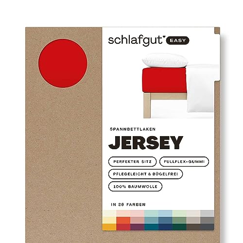 Schlafgut Easy Jersey Spannbettlaken 140x200 bis 160x200 Red Deep, Spannbetttuch aus 100% Baumwolle von schlafgut