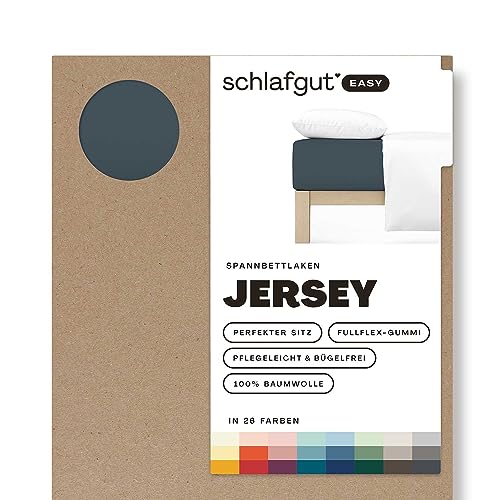 Schlafgut Easy Jersey Spannbettlaken 180x200 bis 200x200 Grey Deep, Spannbetttuch aus 100% Baumwolle von schlafgut