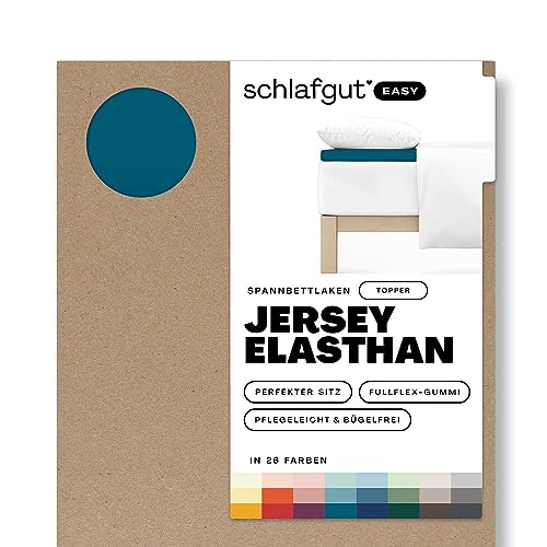 Schlafgut Easy Topper Jersey Elasthan bis 160x220 cm, Petrol Deep aus 100% Baumwolle von schlafgut