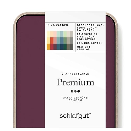 Schlafgut Premium Spannbettlaken 120x200cm bis 130x220cm Purple Deep, Spannbetttuch aus weicher Biobaumwolle von schlafgut