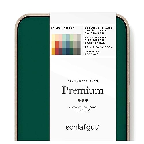 Schlafgut Premium Spannbettlaken 140x200cm bis 160x220cm Green Deep, Spannbetttuch aus weicher Biobaumwolle von schlafgut