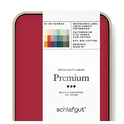 Schlafgut Premium Spannbettlaken 140x200cm bis 160x220cm Red Deep, Spannbetttuch aus weicher Biobaumwolle von schlafgut