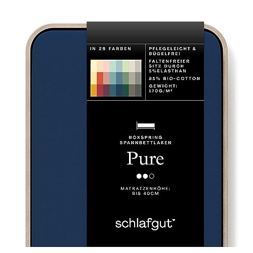 Schlafgut Pure Boxspring Spannbettlaken 120x200cm bis 130x220cm Blue Deep, Spannbetttuch aus weicher Biobaumwolle von schlafgut