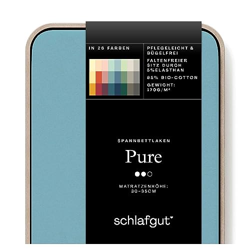 Schlafgut Pure Spannbettlaken 140x200cm bis 160x220cm - 95% Biobaumwolle, 5% Elasthan, Oeko-TEX Zertifiziert, Petrol Mid, Matratzenhöhe bis 35cm von schlafgut