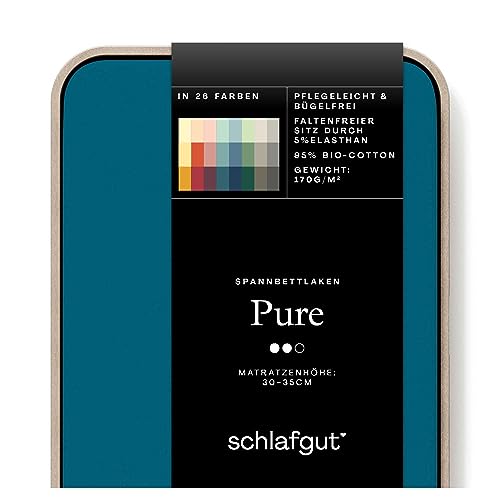 Schlafgut Pure Spannbettlaken 180x200cm bis 200x220cm - 95% Biobaumwolle, 5% Elasthan, Oeko-TEX Zertifiziert, Petrol Deep, Matratzenhöhe bis 35cm von schlafgut
