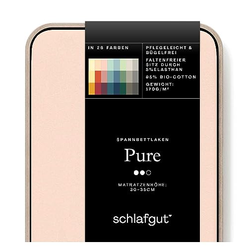 Schlafgut Pure Spannbettlaken 180x200cm bis 200x220cm - 95% Biobaumwolle, 5% Elasthan, Oeko-TEX Zertifiziert, Red Light, Matratzenhöhe bis 35cm von schlafgut