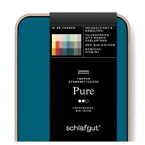 Schlafgut Pure Topper Spannbettlaken 180x200cm bis 200x220cm Petrol Deep, Spannbetttuch aus weicher Biobaumwolle von schlafgut