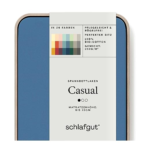 Schlafgut Casual Spannbettlaken 90x190cm bis 100x200cm Blue Mid, Spannbetttuch aus 100% Biobaumwolle von schlafgut