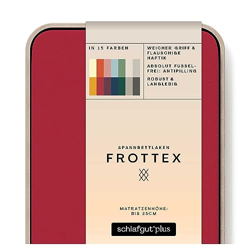 schlafgut Frottex Spannbettlaken 120x200cm bis 130x200cm – Red Deep - 75% Baumwolle, 25% Polyester, Oeko-TEX Zertifiziert - Matratzenhöhe bis 25 cm, Frottee Bettlaken von schlafgut