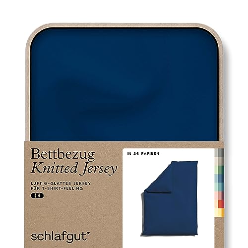 schlafgut Knitted Jersey Bettwäsche 135x200cm Bettdecke Bezug einzeln, Blue Deep Uni, weich und faltenfrei mit Elasthan von schlafgut