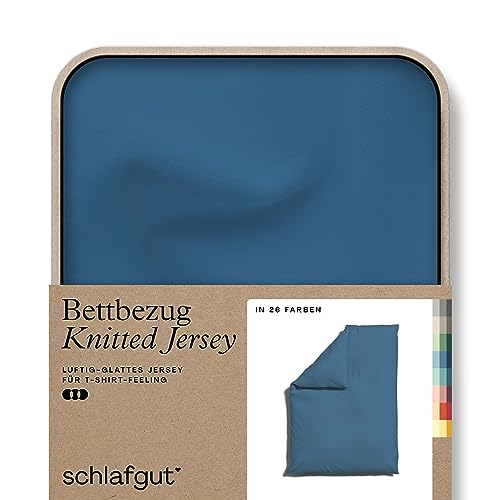 schlafgut Knitted Jersey Bettwäsche 135x200cm Bettdecke Bezug einzeln, Blue Mid Uni, weich und faltenfrei mit Elasthan von schlafgut