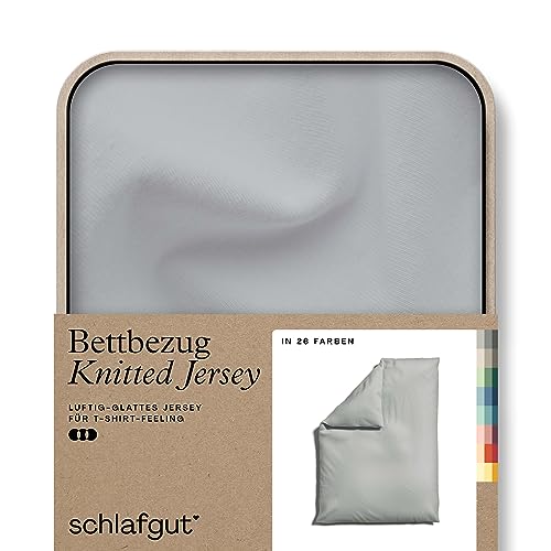 schlafgut Knitted Jersey Bettwäsche 135x200cm Bettdecke Bezug einzeln, Grey Light Uni, weich und faltenfrei mit Elasthan von schlafgut