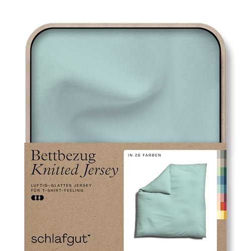 schlafgut Knitted Jersey Bettwäsche 135x200cm Bettdecke Bezug einzeln, Multicolor Uni, weich und faltenfrei mit Elasthan (Petrol Light, 200x200) von schlafgut