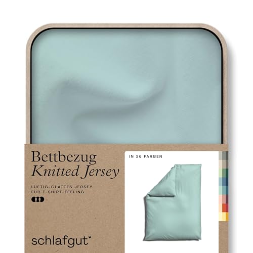 schlafgut Knitted Jersey Bettwäsche 135x200cm Bettdecke Bezug einzeln, Multicolor Uni, weich und faltenfrei mit Elasthan (Petrol Mid, 155x220) von schlafgut