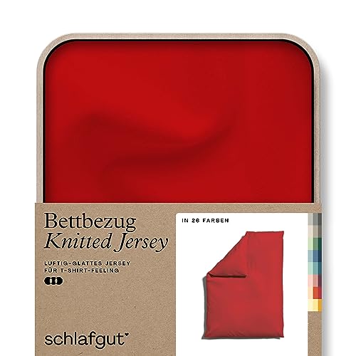 schlafgut Knitted Jersey Bettwäsche 135x200cm Bettdecke Bezug einzeln, Red Deep Uni, weich und faltenfrei mit Elasthan von schlafgut