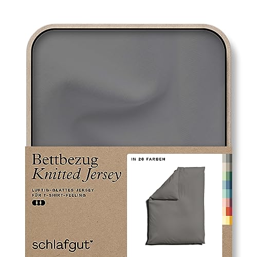 schlafgut Knitted Jersey Bettwäsche 155x220cm Bettdecke Bezug einzeln, Grey Mid Uni, weich und faltenfrei mit Elasthan von schlafgut