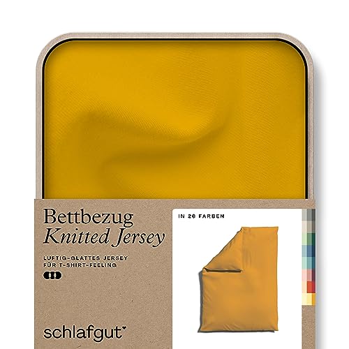 schlafgut Knitted Jersey Bettwäsche 155x220cm Bettdecke Bezug einzeln, Yellow Deep Uni, weich und faltenfrei mit Elasthan von schlafgut