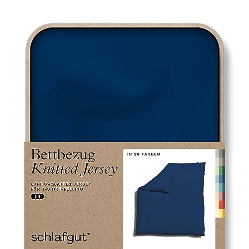 schlafgut Knitted Jersey Bettwäsche 200x200cm Bettdecke Bezug einzeln, Blue Deep Uni, weich und faltenfrei mit Elasthan von schlafgut