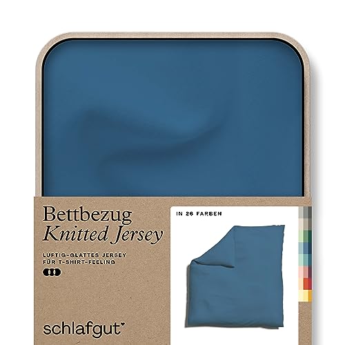 schlafgut Knitted Jersey Bettwäsche 200x200cm Bettdecke Bezug einzeln, Blue Mid Uni, weich und faltenfrei mit Elasthan von schlafgut