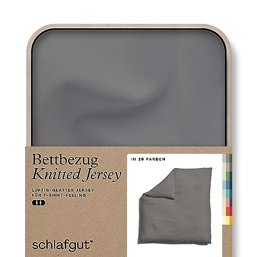 schlafgut Knitted Jersey Bettwäsche 200x200cm Bettdecke Bezug einzeln, Grey Mid Uni, weich und faltenfrei mit Elasthan von schlafgut