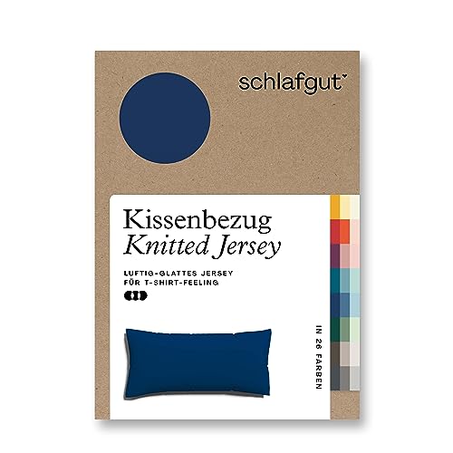 schlafgut Knitted Jersey Kissenbezug 40 x 80 cm Blue Deep Uni weicher Premium Kopfkissenbezug einzeln, faltenfrei mit Elasthan von schlafgut