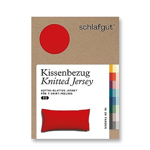 schlafgut Knitted Jersey Kissenbezug 40 x 80 cm Red Deep Uni weicher Premium Kopfkissenbezug einzeln, faltenfrei mit Elasthan von schlafgut