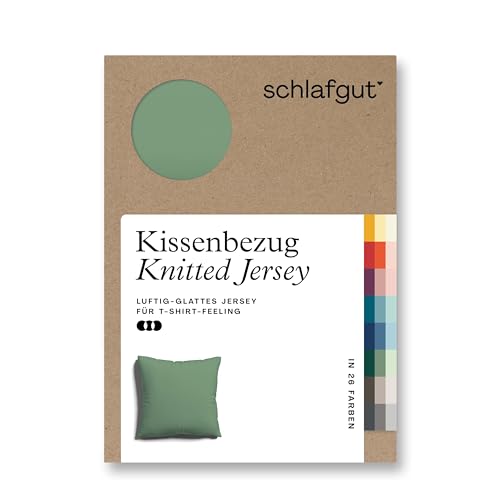 schlafgut Knitted Jersey Kissenbezug 40x40 cm Green Mid Uni weicher Premium Kopfkissenbezug einzeln, faltenfrei mit Elasthan von schlafgut