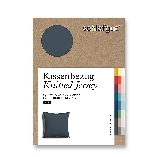 schlafgut Knitted Jersey Kissenbezug 40x40 cm Grey Deep Uni weicher Premium Kopfkissenbezug einzeln, faltenfrei mit Elasthan von schlafgut