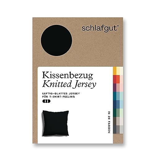 schlafgut Knitted Jersey Kissenbezug 40x40 cm Off-Black Uni weicher Premium Kopfkissenbezug einzeln, faltenfrei mit Elasthan von schlafgut