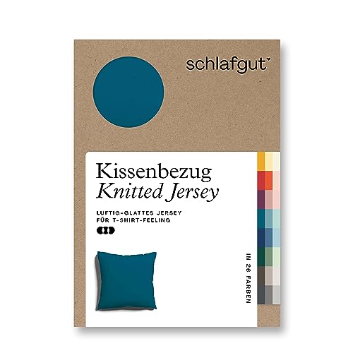 schlafgut Knitted Jersey Kissenbezug 40x40 cm Petrol Deep Uni weicher Premium Kopfkissenbezug einzeln, faltenfrei mit Elasthan von schlafgut