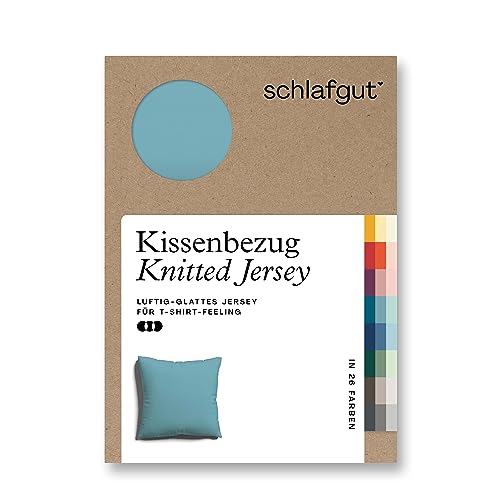 schlafgut Knitted Jersey Kissenbezug 40x40 cm Petrol Mid Uni weicher Premium Kopfkissenbezug einzeln, faltenfrei mit Elasthan von schlafgut