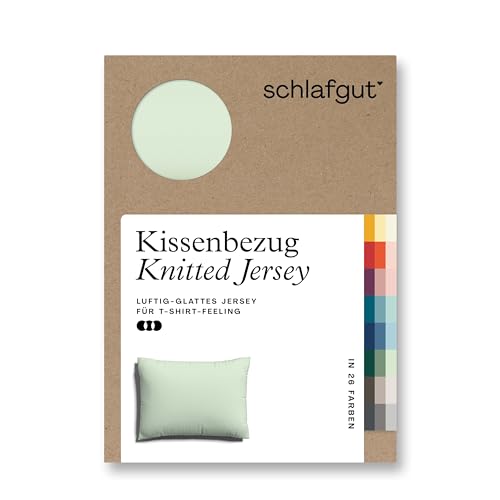 schlafgut Knitted Jersey Kissenbezug 70x90 cm Green Light Uni weicher Premium Kopfkissenbezug einzeln, faltenfrei mit Elasthan von schlafgut