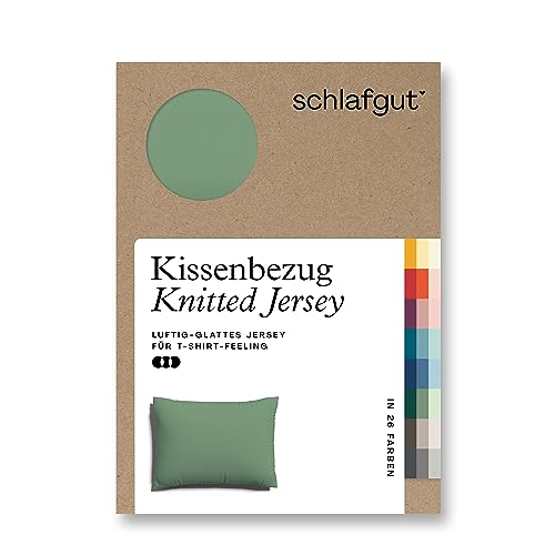 schlafgut Knitted Jersey Kissenbezug 70x90 cm Green Mid Uni weicher Premium Kopfkissenbezug einzeln, faltenfrei mit Elasthan von schlafgut