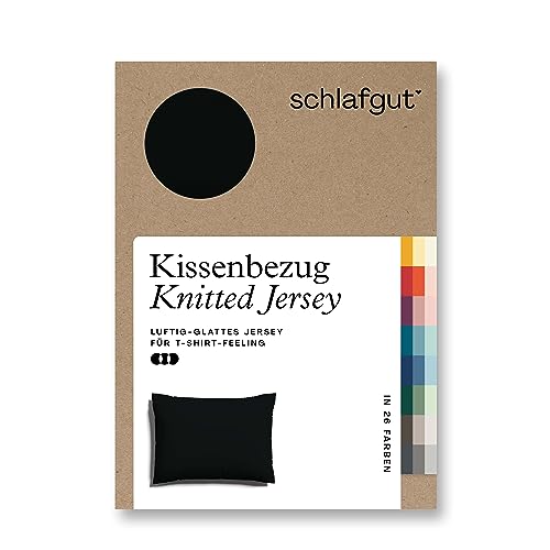 schlafgut Knitted Jersey Kissenbezug 70x90 cm Off-Black Uni weicher Premium Kopfkissenbezug einzeln, faltenfrei mit Elasthan von schlafgut