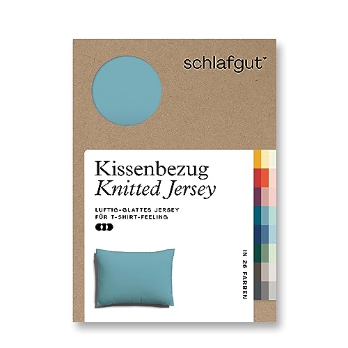 schlafgut Knitted Jersey Kissenbezug 70x90 cm Petrol Mid Uni weicher Premium Kopfkissenbezug einzeln, faltenfrei mit Elasthan von schlafgut